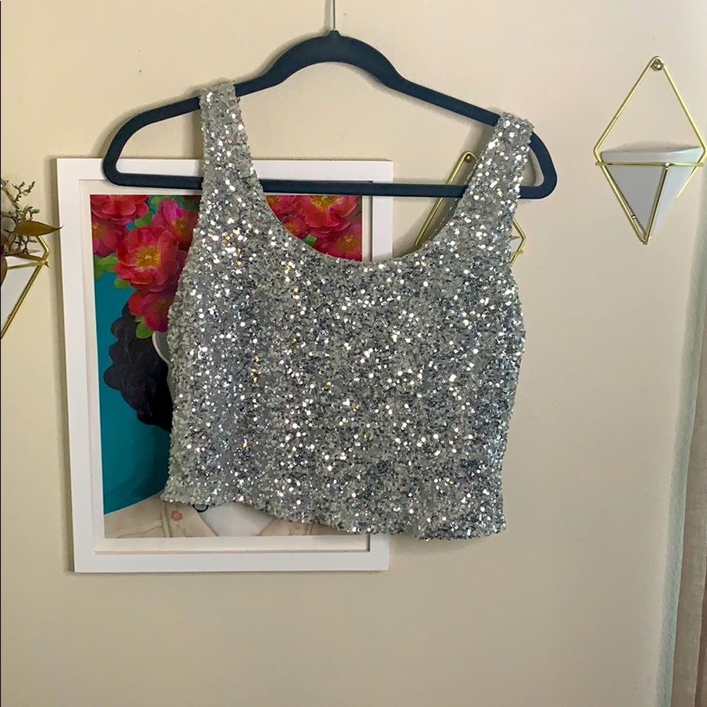 Silver glittery tank crop